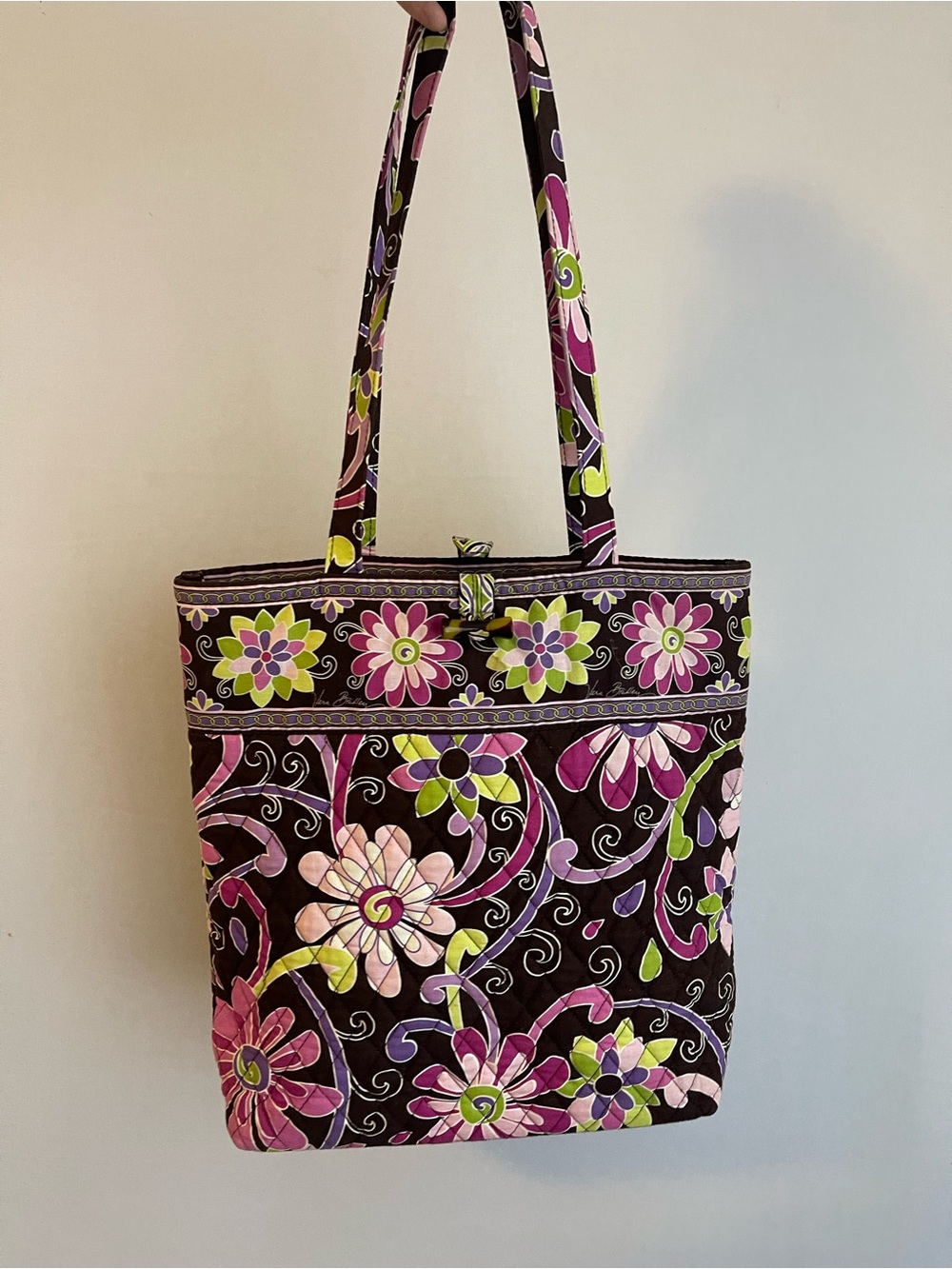Vera Bradley Purple Punch Floral Shoulder Bag Quilted Toggle Purse Tote Handbag